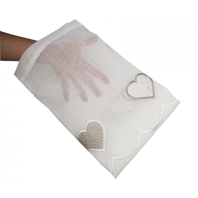 Coppia Tende Bianche Semitrasparenti con Cuori Beige MOD. Jana B1