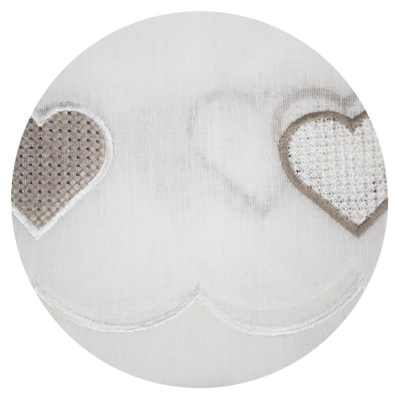 Coppia Tende Bianche Semitrasparenti con Cuori Beige MOD. Jana B1