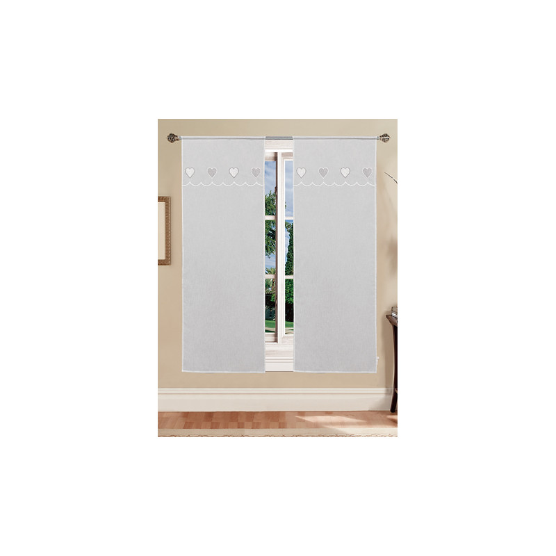 Coppia Tende Bianche Semitrasparenti con Cuori Grigio MOD. Jana B1