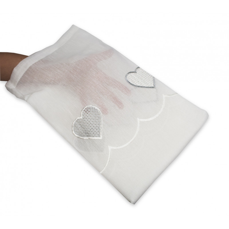 Coppia Tende Bianche Semitrasparenti con Cuori Grigio MOD. Jana B1