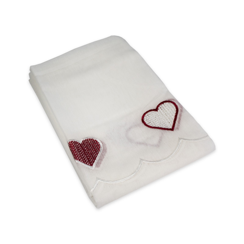 Coppia Tende Bianche Semitrasparenti con Cuori Rossi MOD. Jana B1