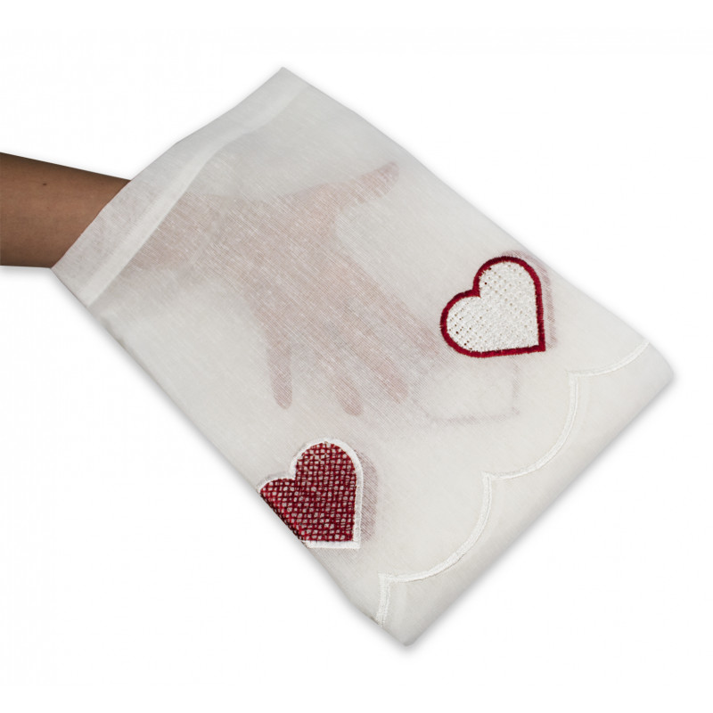 Coppia Tende Bianche Semitrasparenti con Cuori Rossi MOD. Jana B1