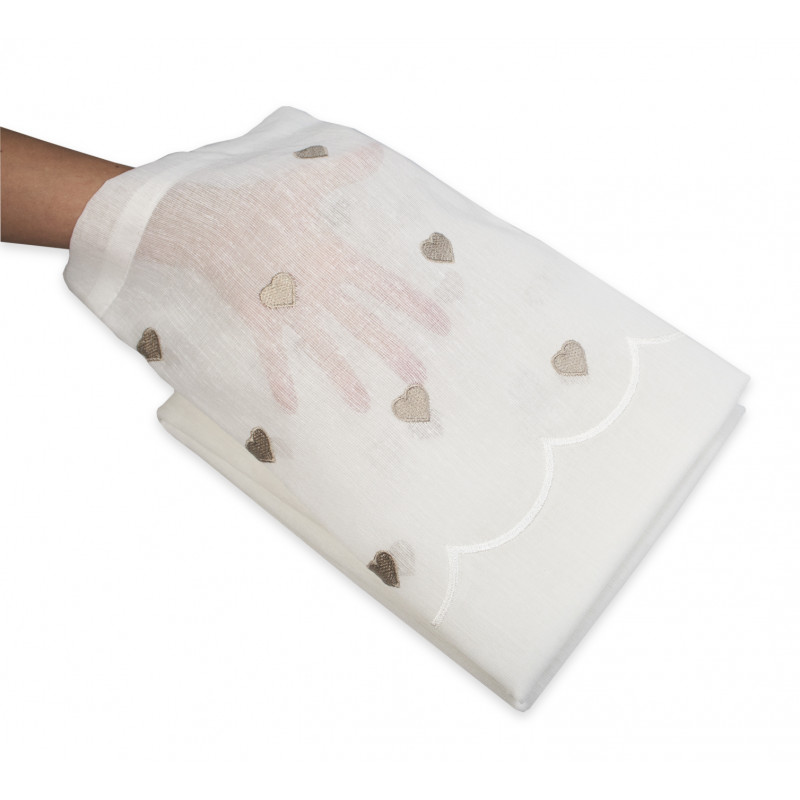 Coppia Tende Bianche Semitrasparenti con Cuoricini Beige MOD. Jana B2