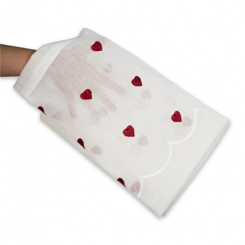 Coppia Tende Bianche Semitrasparenti con Cuoricini Rossi MOD. Jana B2