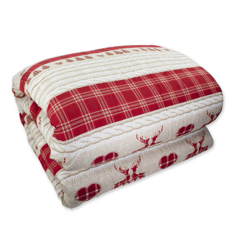 Trapunta Invernale Imbottita 300 gr/mq Fantasia Tirolese Made in Italy MOD. Baita Beige Rosso