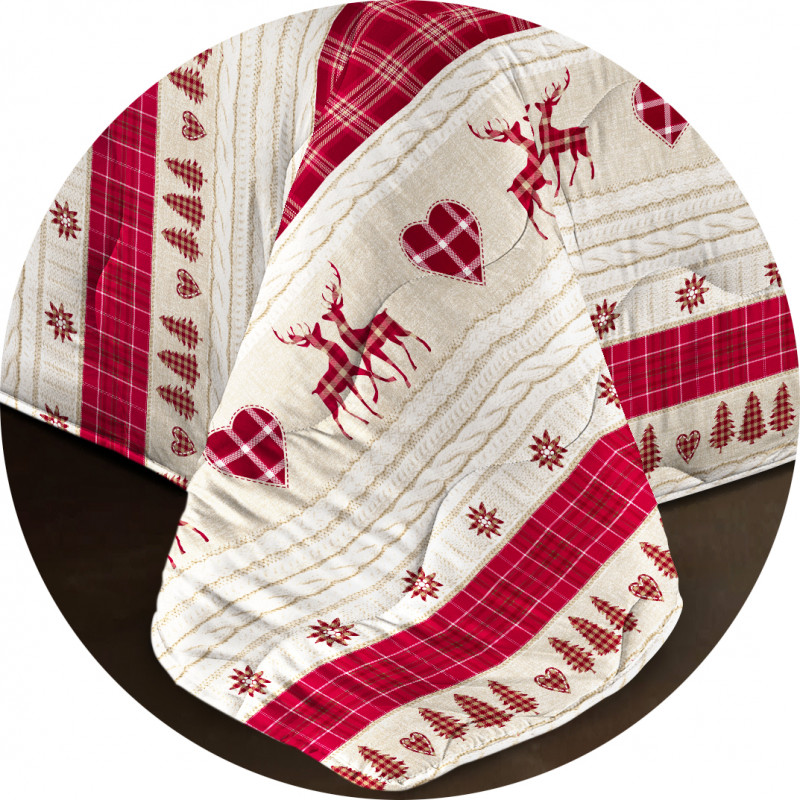 Trapunta Invernale Imbottita 300 gr/mq Fantasia Tirolese Made in Italy MOD. Baita Beige Rosso