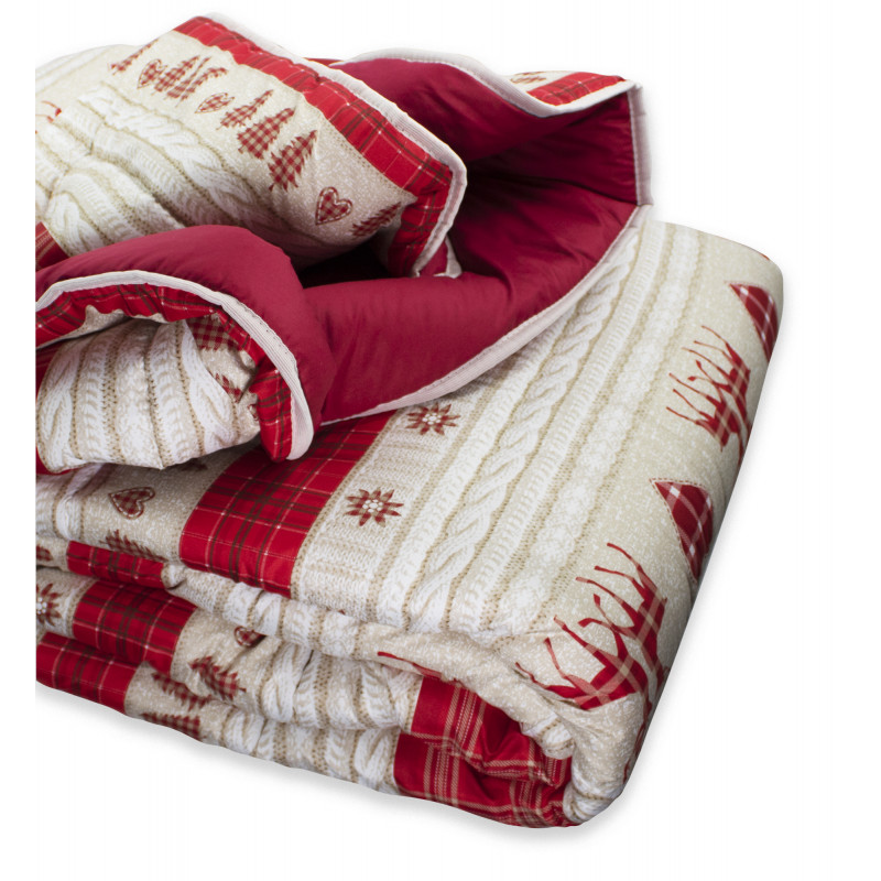 Trapunta Invernale Imbottita 300 gr/mq Fantasia Tirolese Made in Italy MOD. Baita Beige Rosso