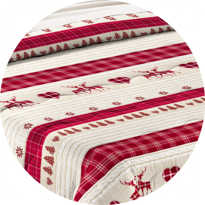 Trapunta Invernale Imbottita 300 gr/mq Fantasia Tirolese Made in Italy MOD. Baita Beige Rosso