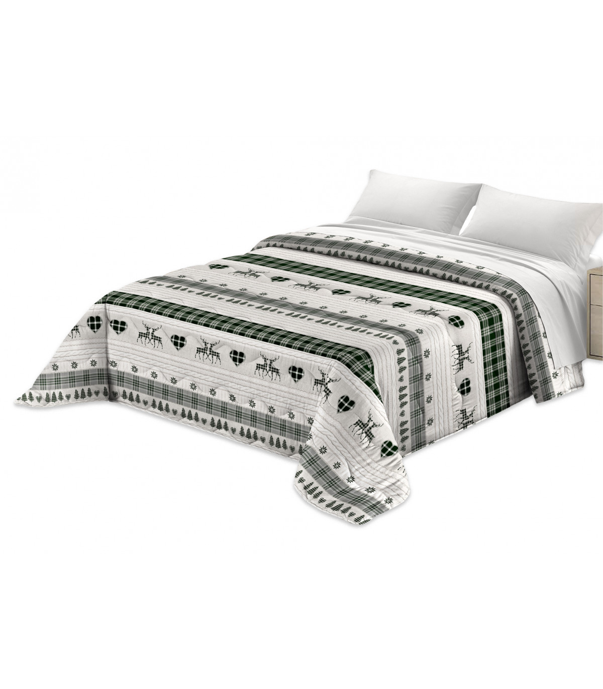 Trapunta Invernale Imbottita 300 gr/mq Fantasia Tirolese Made in Italy MOD. Baita Nero Grigio