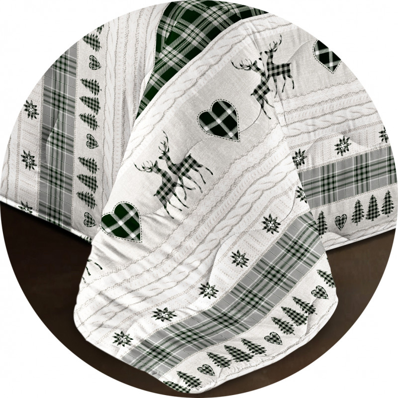 Trapunta Invernale Imbottita 300 gr/mq Fantasia Tirolese Made in Italy MOD. Baita Nero Grigio