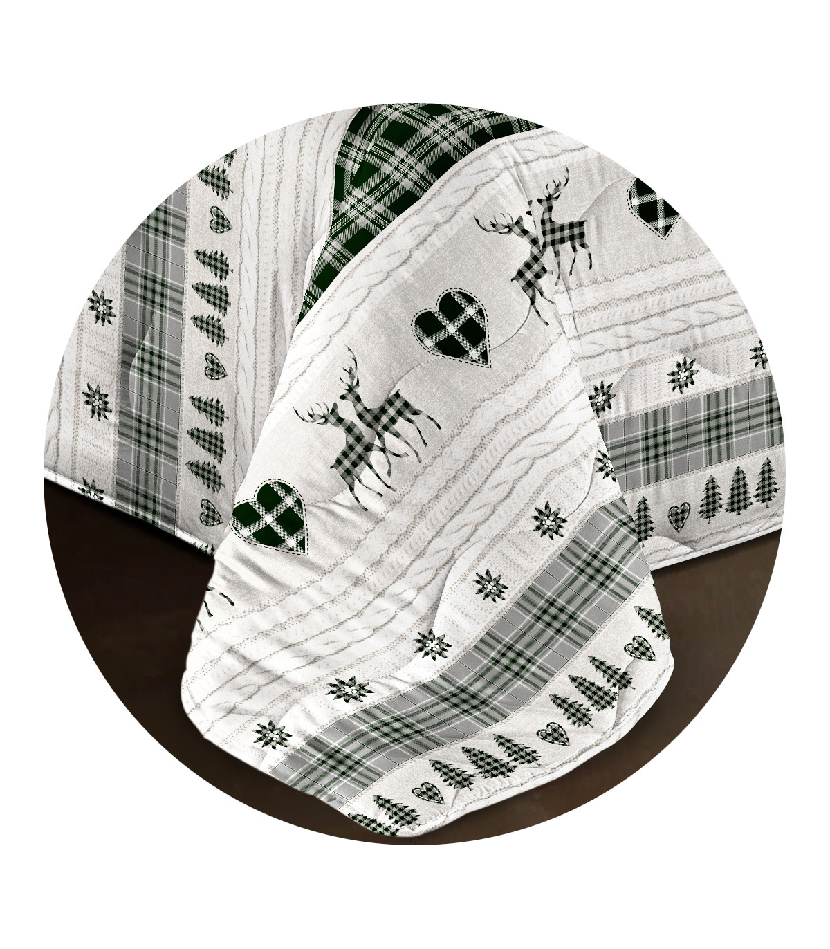 Trapunta Invernale Imbottita 300 gr/mq Fantasia Tirolese Made in Italy MOD. Baita Nero Grigio