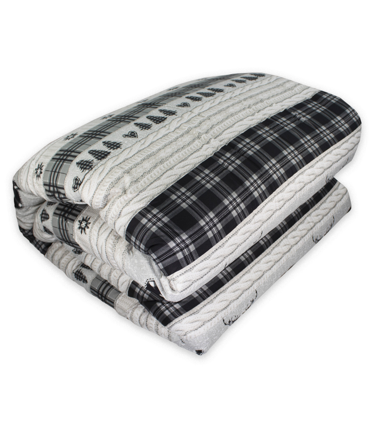 Trapunta Invernale Imbottita 300 gr/mq Fantasia Tirolese Made in Italy MOD. Baita Nero Grigio