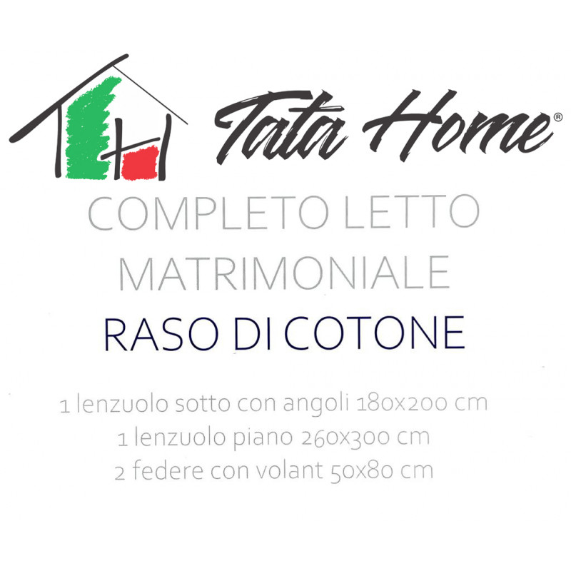 Completo Lenzuola RASO di COTONE Tinta Unita Matrimoniale 10 colori