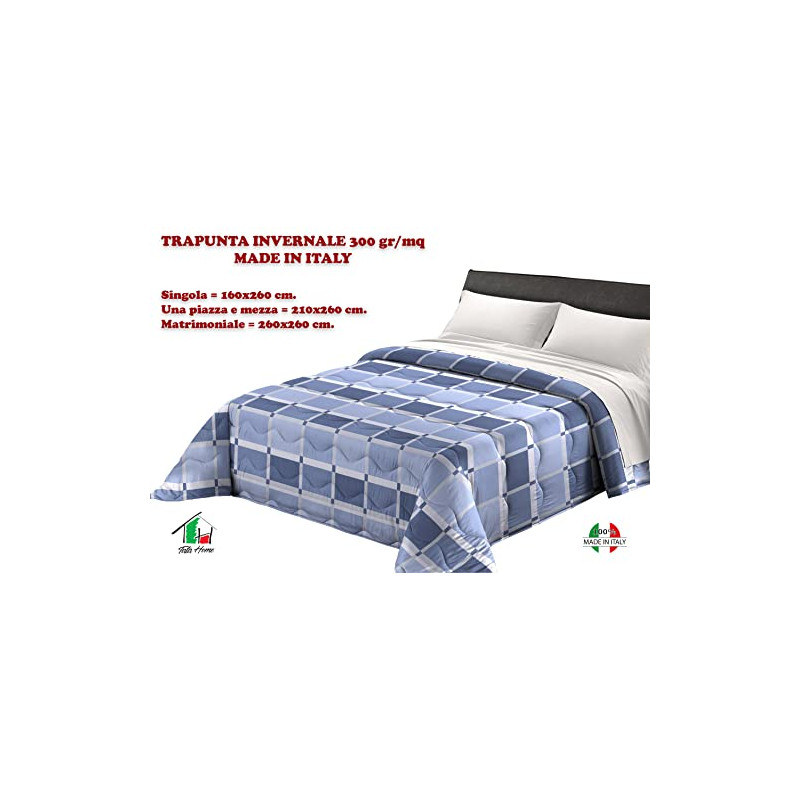 TORONTO Copriletto Primaverile Estivo 100 gr/mq Fantasia Geometrica a Quadri Made in Italy Colore Azzurro Blu