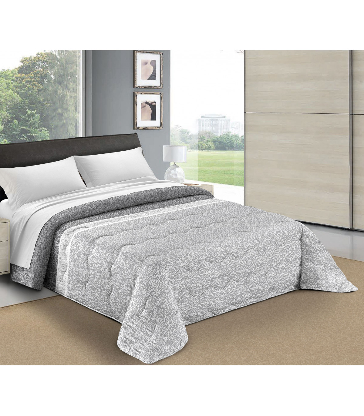 Copriletto Primaverile Estivo da 100 gr/mq Fantasia Elegante Maculata Made in Italy MOD. Borbon Grigio