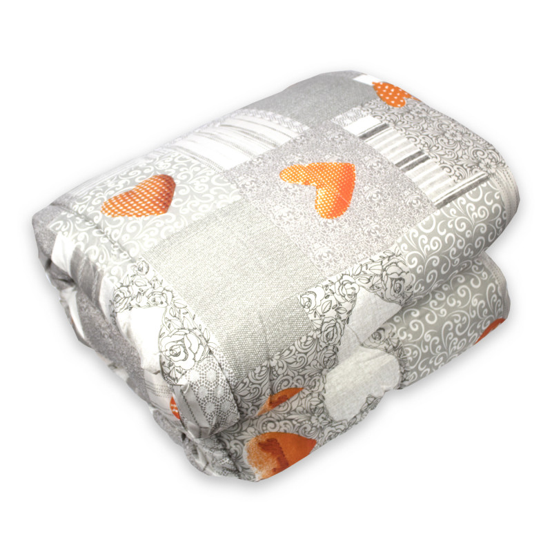 Trapunta Invernale Grigia Shabby Chic in Morbida e Calda Microfibra Audrey Dis. 15 Cuori Arancio