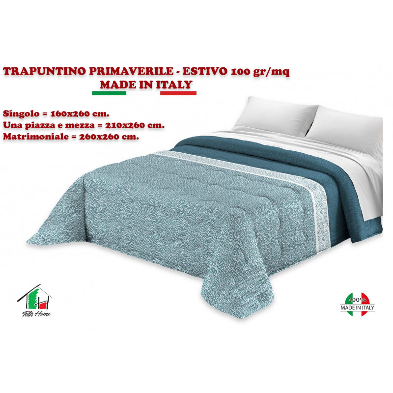 Copriletto Primaverile Estivo da 100 gr/mq Fantasia Elegante Maculata Made in Italy MOD. Borbon Azzurro Blu