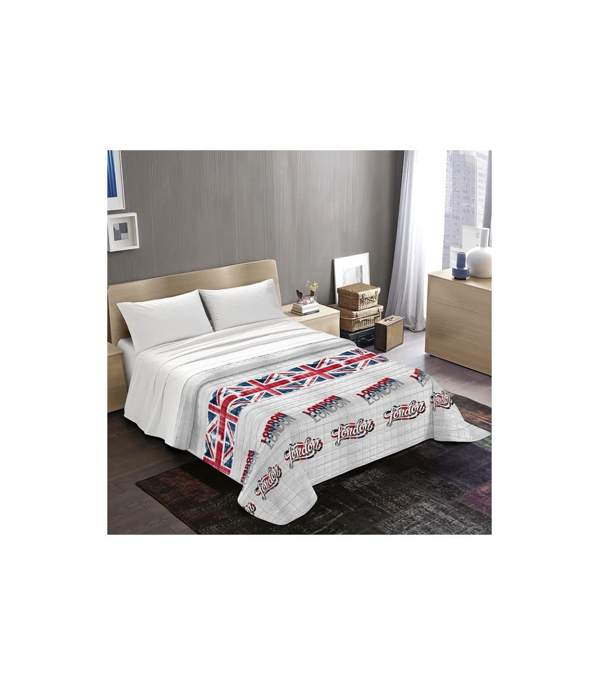 DENVER Copriletto Primaverile Estivo Trapuntato Dis.2 Bandiera Inglese