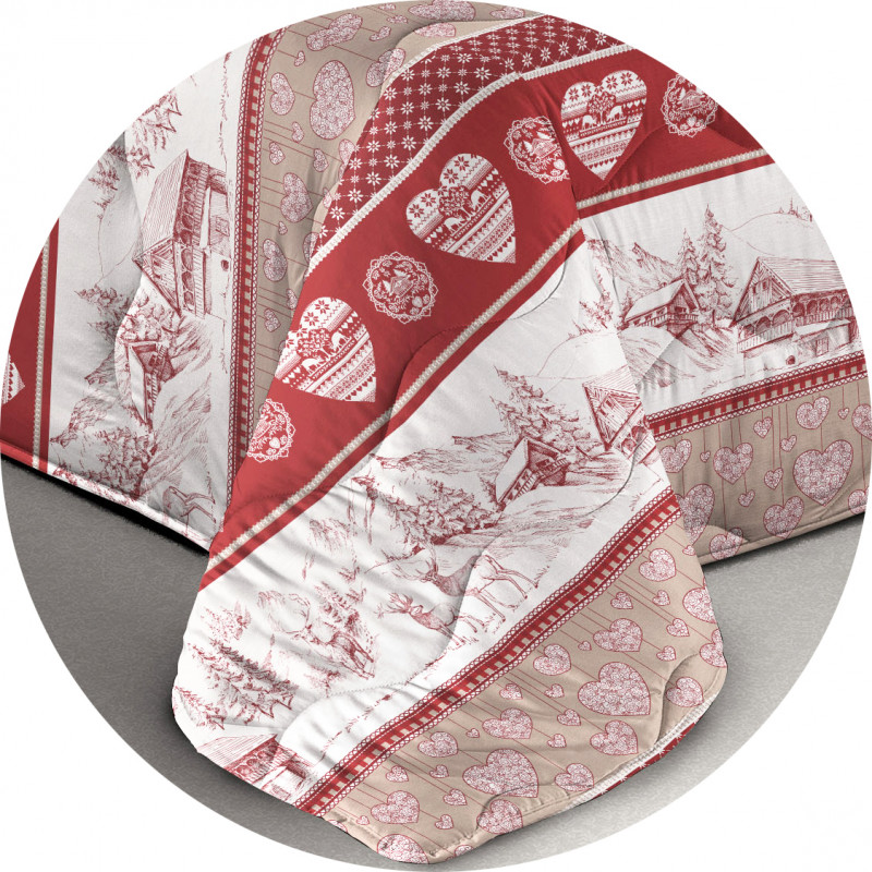 Copriletto Primaverile Estivo da 100 gr/mq Fantasia Tirolese Rosso Made in Italy MOD. Alpin
