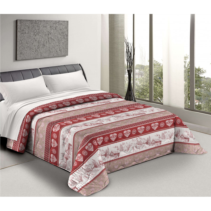 Copriletto Primaverile Estivo da 100 gr/mq Fantasia Tirolese Rosso Made in Italy MOD. Alpin