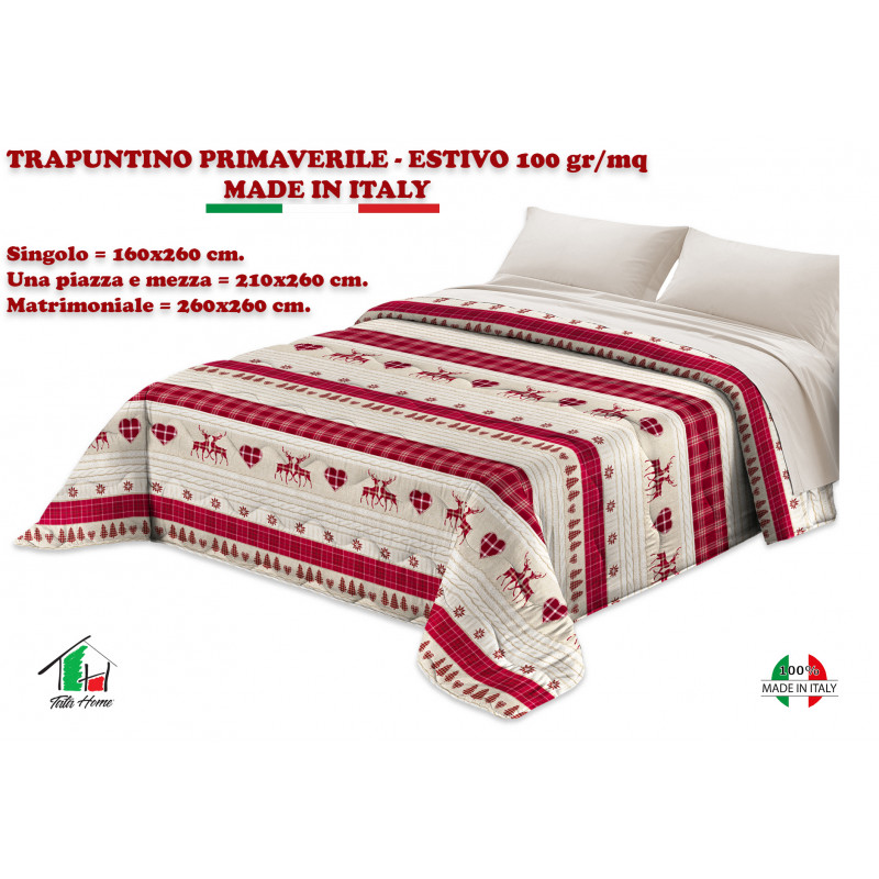 Copriletto Primaverile Estivo da 100 gr/mq Fantasia Scozzese Made in Italy MOD. Baita Bordeaux