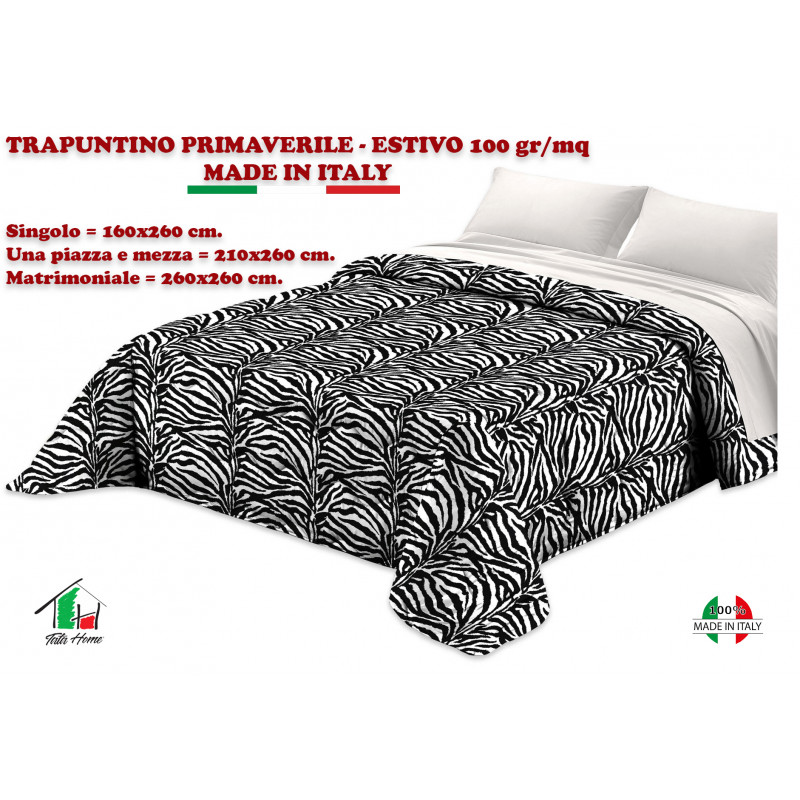 Copriletto Primaverile Estivo da 100 gr/mq Fantasia Animalier Made in Italy Mod. Zebrato