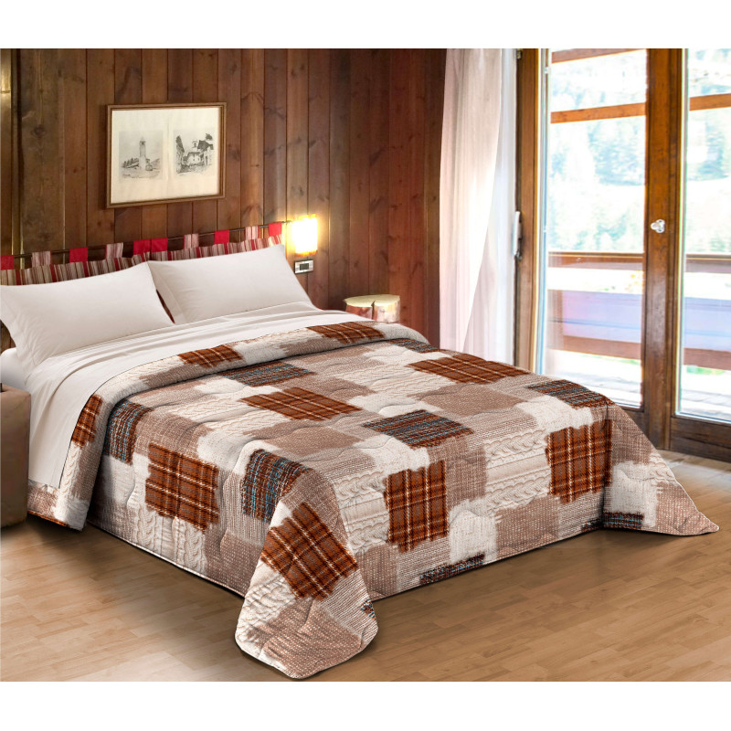 OSLO Trapunta Invernale Imbottita 300 gr/mq Fantasia a Quadri Made in Italy Colore Panna Marrone