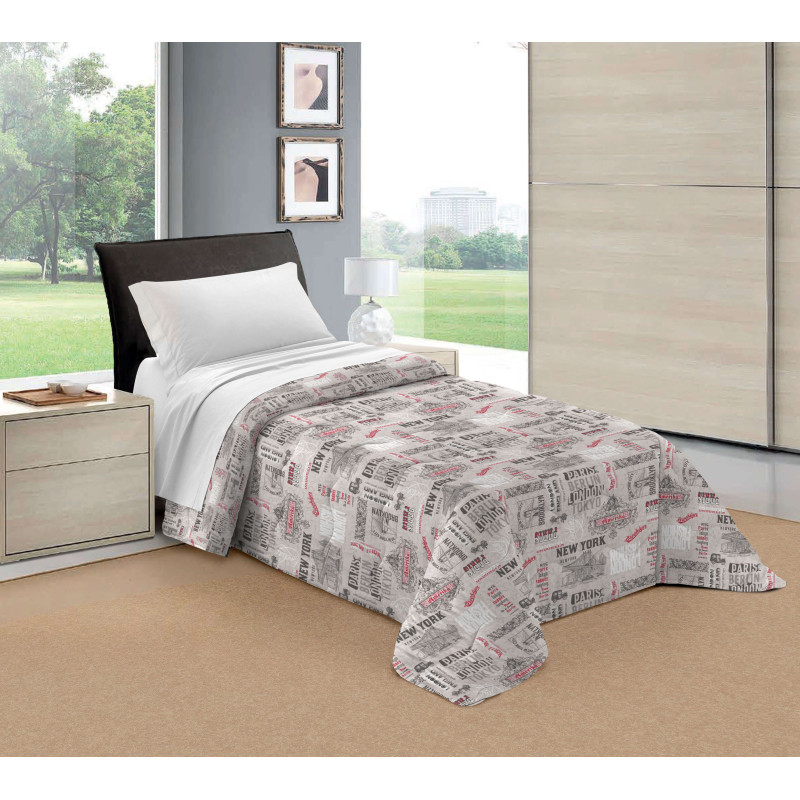 CITY Trapunta Invernale Imbottita 300 gr/mq Fantasia Città Made in Italy Colore Grigio Nero