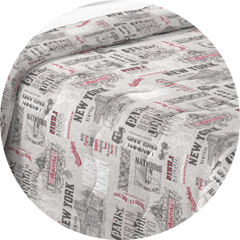 CITY Trapunta Invernale Imbottita 300 gr/mq Fantasia Città Made in Italy Colore Grigio Nero