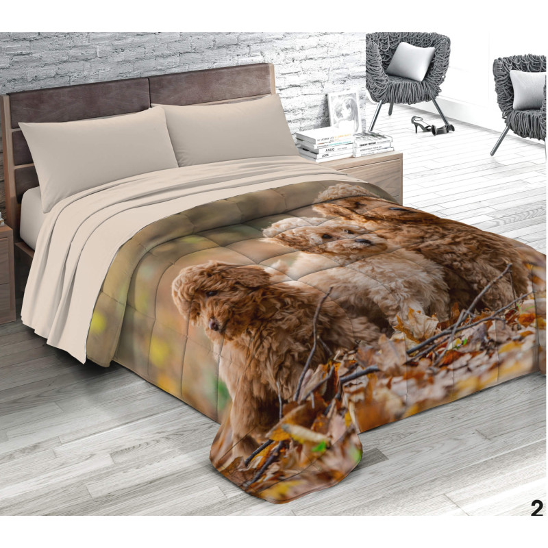 MOVIE Trapunta Invernale Imbottita 400 gr/mq Stampa Digitale Cagnolini Made in Italy Dis. Barboncini