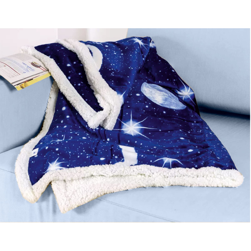 Plaid Divano Coperta Letto in Pile da 400 gr mq con Retro Agnellato Colore BLU Dis. Cielo