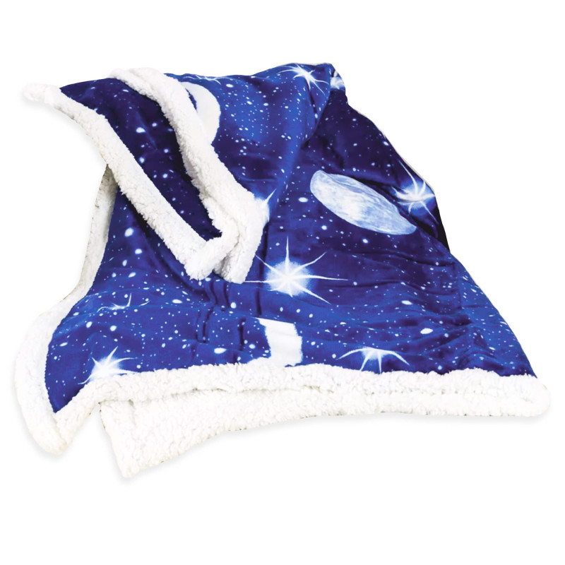 Plaid Divano Coperta Letto in Pile da 400 gr mq con Retro Agnellato Colore BLU Dis. Cielo