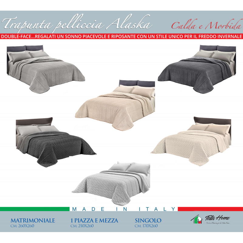 ALASKA Trapunta Invernale CaldissimA imbottito 570 gr/mq in Pile Vellutato 3D e Agnellato Sherpa Dis. ZIGZAG GLITTER Col. NERO