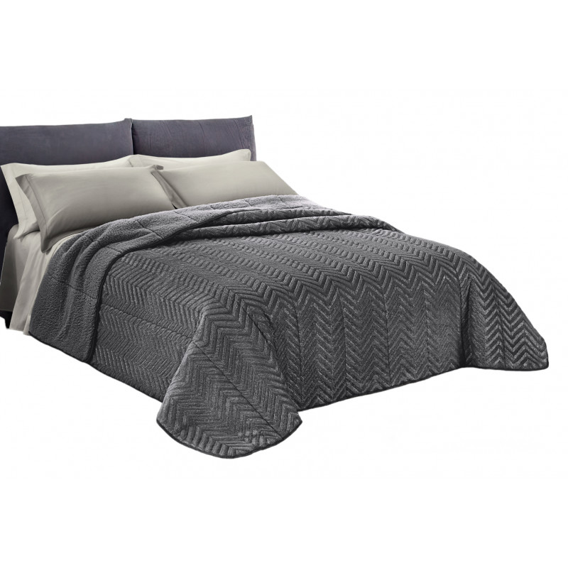 ALASKA Trapunta Invernale CaldissimA imbottito 570 gr/mq in Pile Vellutato 3D e Agnellato Sherpa Dis. ZIGZAG GLITTER Col. NERO