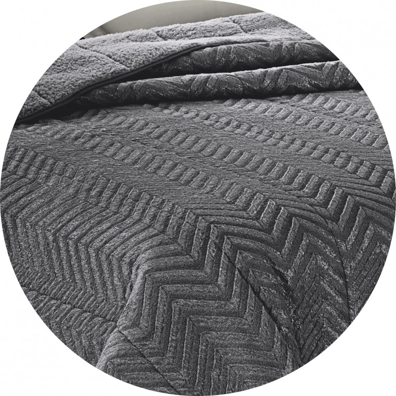 ALASKA Trapunta Invernale CaldissimA imbottito 570 gr/mq in Pile Vellutato 3D e Agnellato Sherpa Dis. ZIGZAG GLITTER Col. NERO