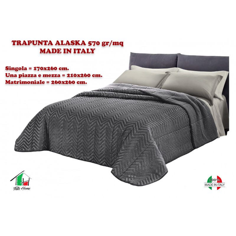 ALASKA Trapunta Invernale CaldissimA imbottito 570 gr/mq in Pile Vellutato 3D e Agnellato Sherpa Dis. ZIGZAG GLITTER Col. NERO