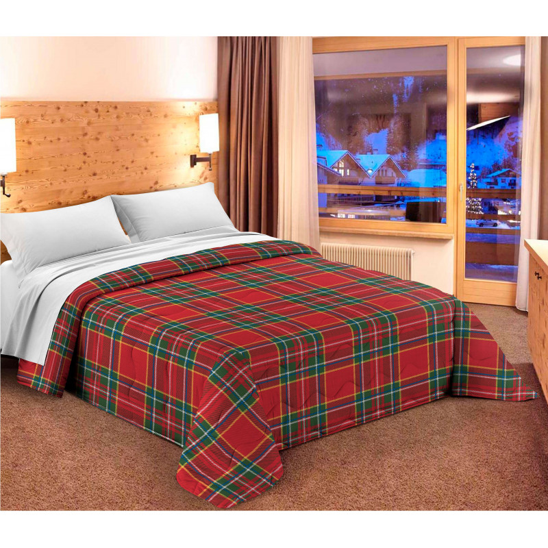 Copriletto Primaverile Estivo da 100 gr/mq Fantasia Scozzese Rosso Made in Italy MOD. ORTISEI