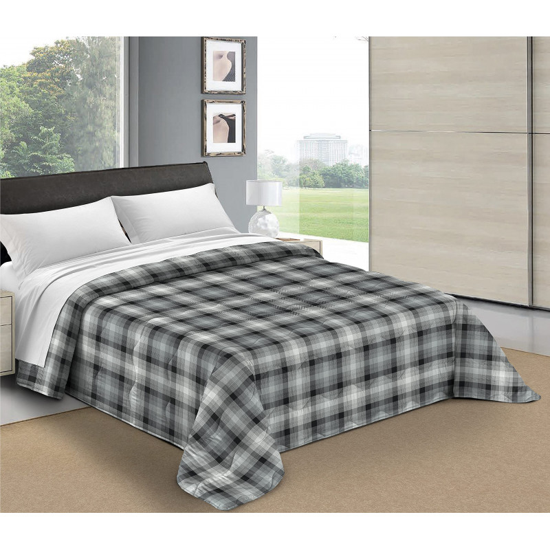 Copriletto Primaverile Estivo da 100 gr/mq Fantasia SCOZZESE NERO Made in Italy