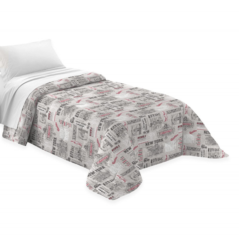 Copriletto Primaverile Estivo da 100 gr/mq Fantasia Città Made in Italy CITY GRIGIO