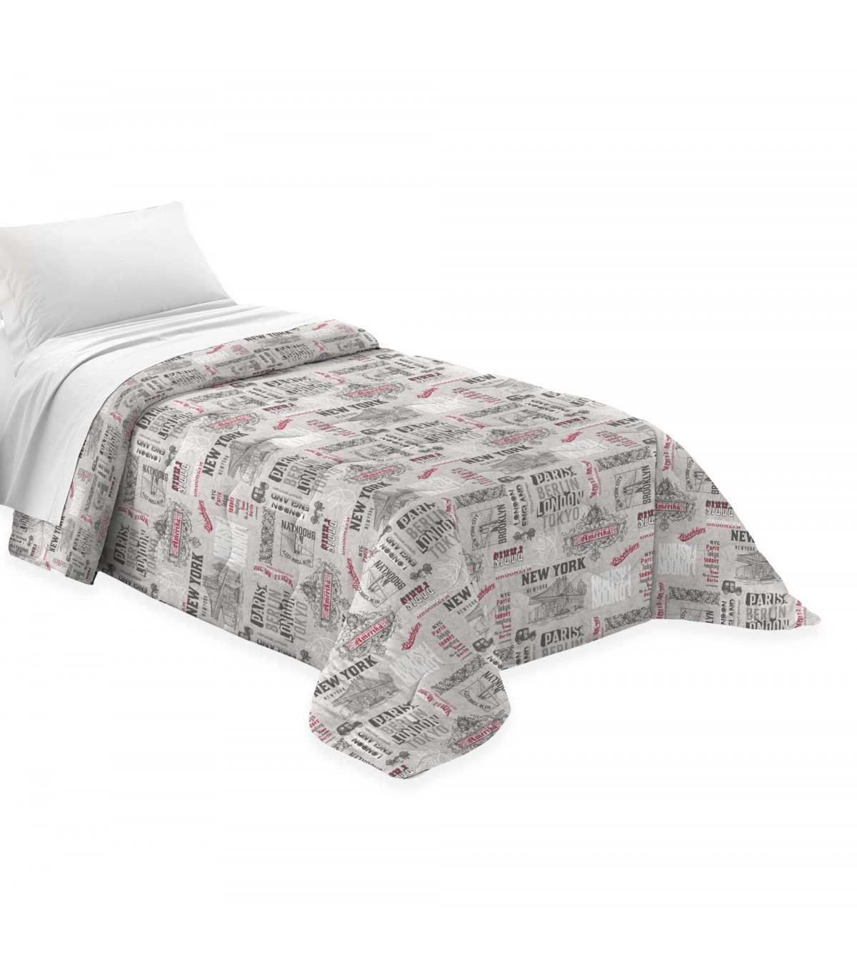 Copriletto Primaverile Estivo da 100 gr/mq Fantasia Città Made in Italy CITY GRIGIO