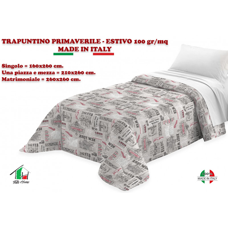 Copriletto Primaverile Estivo da 100 gr/mq Fantasia Città Made in Italy CITY GRIGIO