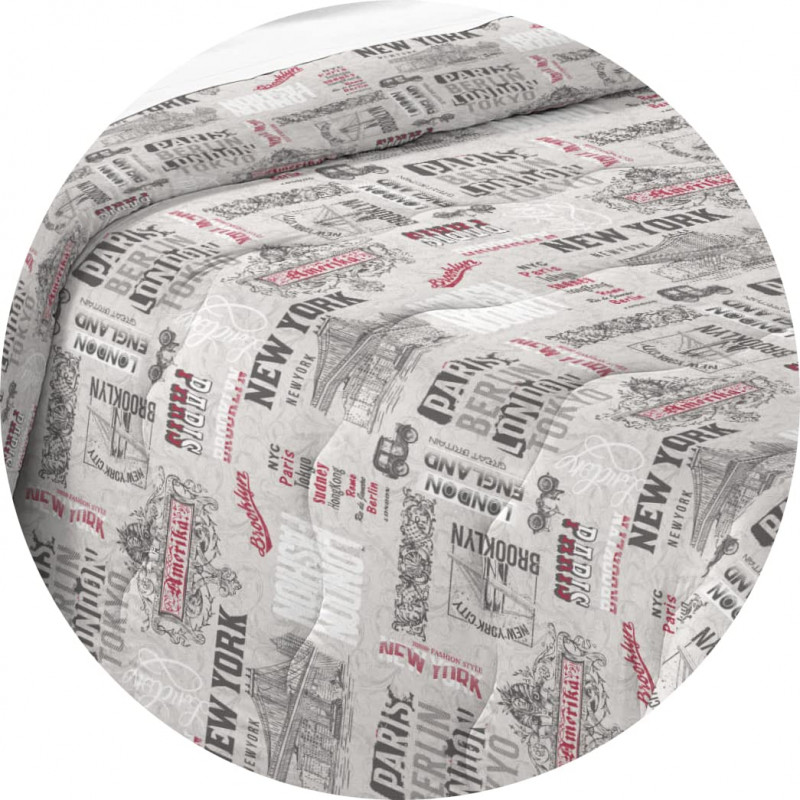 Copriletto Primaverile Estivo da 100 gr/mq Fantasia Città Made in Italy CITY GRIGIO