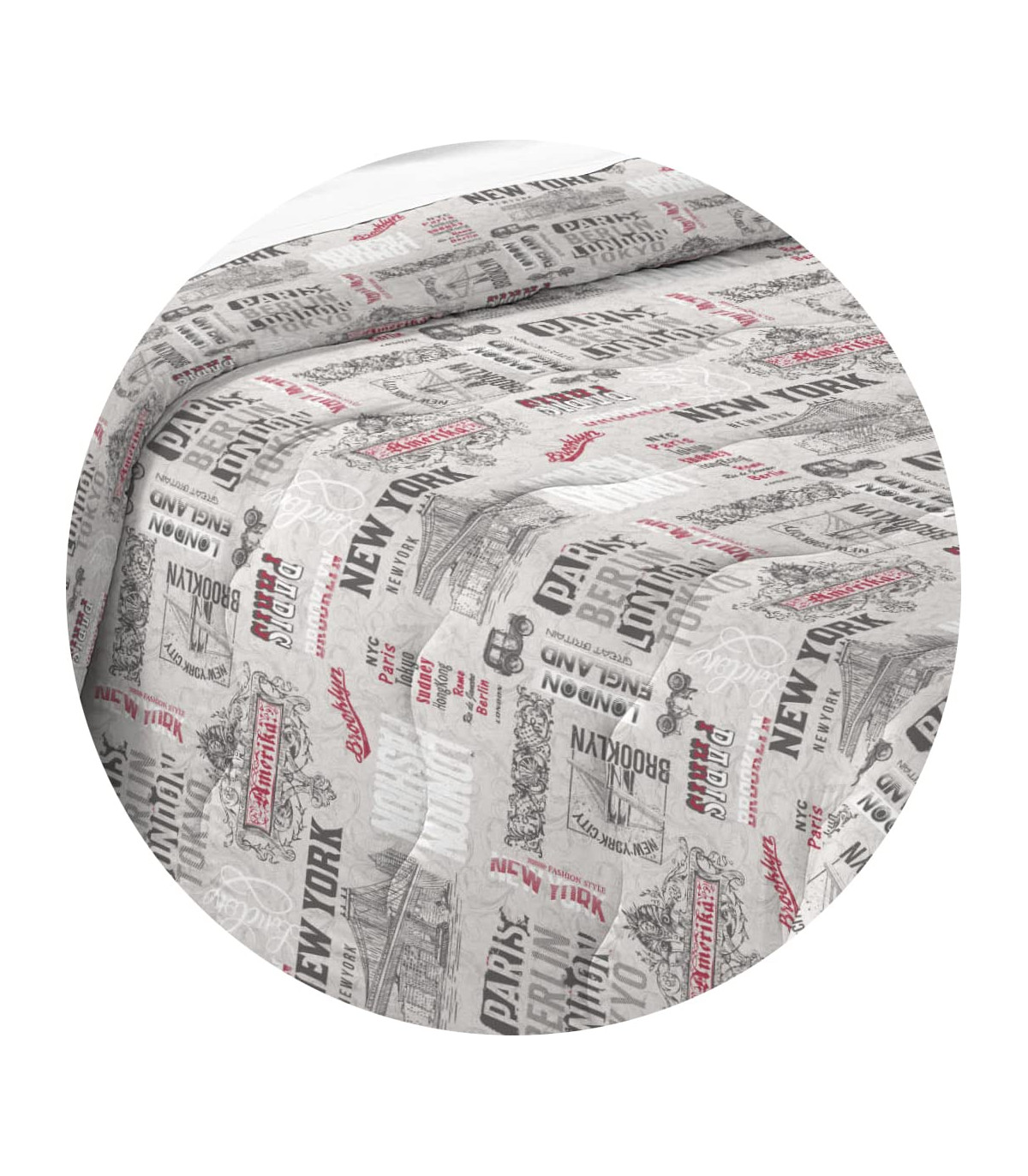 Copriletto Primaverile Estivo da 100 gr/mq Fantasia Città Made in Italy CITY GRIGIO