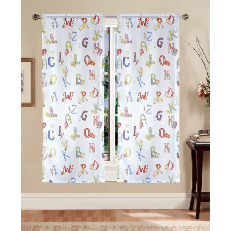 Coppia Tende Semitrasparenti con Lettere Arcobaleno Cameretta Bambini MOD. Giorgia