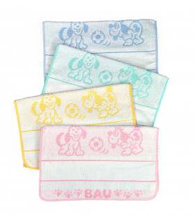 Salviettina Bimbo Bimba Asilo o Prima Infanzia in Tela Aida Ricamabile e con Elastico Misura 31x24 cm. in 100% Cotone- 4 Colori