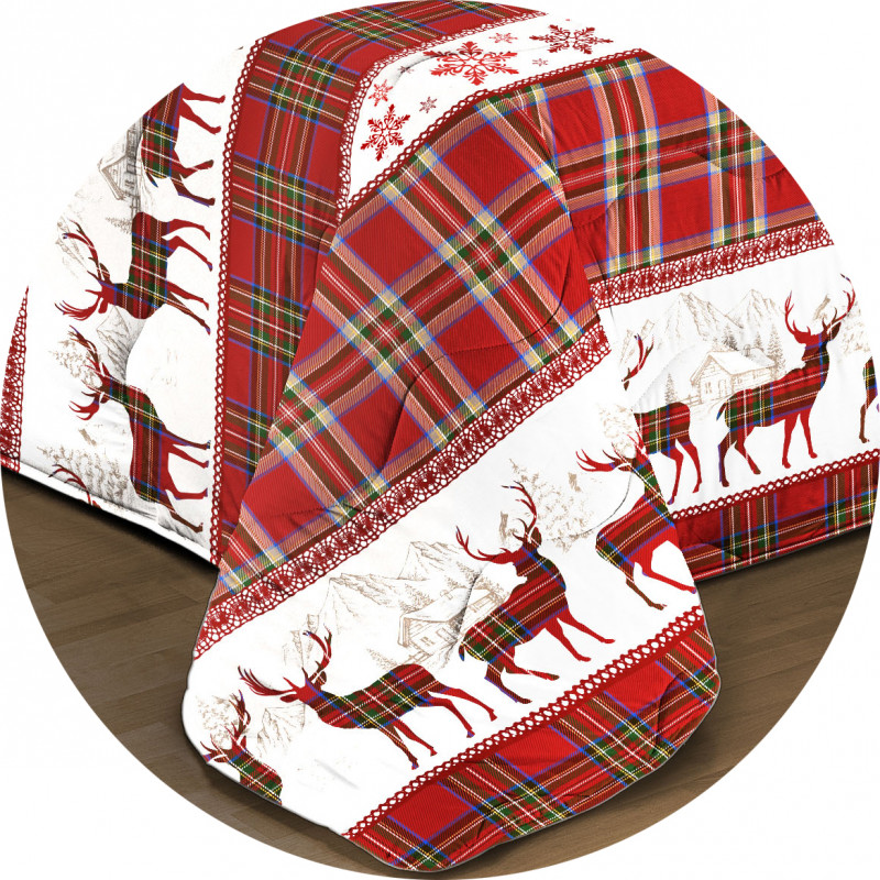 Copriletto Primaverile Estivo da 100 gr/mq Fantasia Scozzese Made in Italy MOD. CHALET LIVIGNO ROSSO