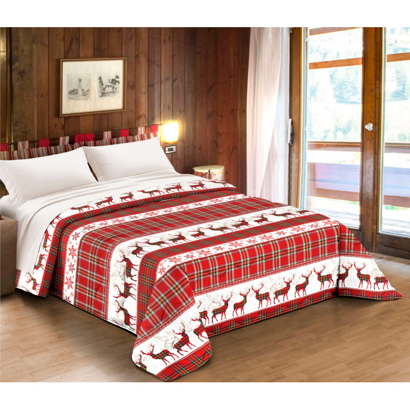 Copriletto Primaverile Estivo da 100 gr/mq Fantasia Scozzese Made in Italy MOD. CHALET LIVIGNO ROSSO