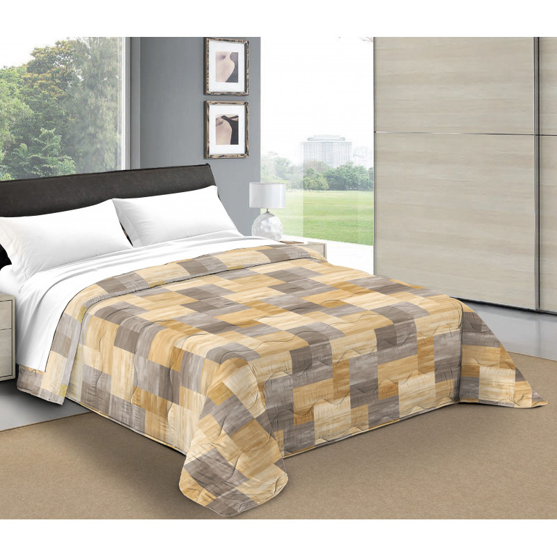 CUBIC Copriletto Primaverile Estivo da 100 gr/mq Fantasia a Quadri Made in Italy Colore Giallo Ambra