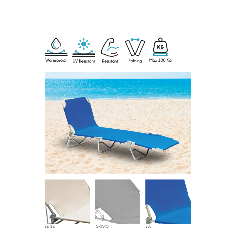 Lettino Prendisole Pieghevole Portatile Leggero Salvaspazio Misura Maxi Colore Blu
