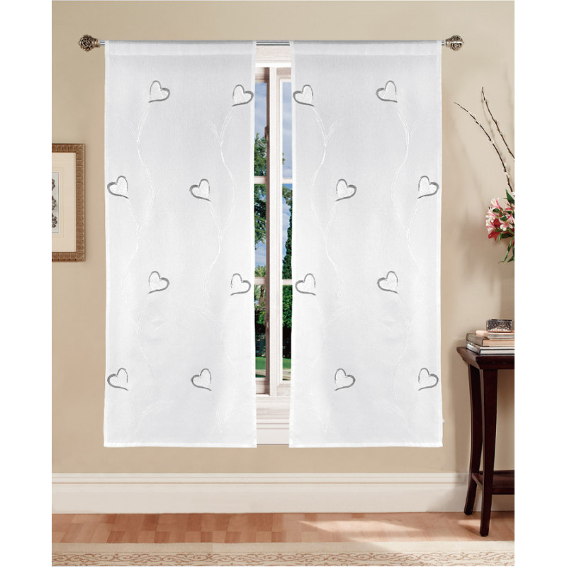 CHANTAL Coppia Tende Finestra Semitrasparenti Bianche Fantasia Shabby Chic con cuori - 4 colori